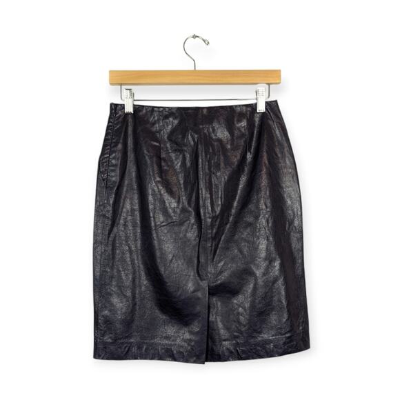 Theory Navy Ocean 100% Lamb Leather Clean Pencil Skirt Size 0 - Picture 3 of 7